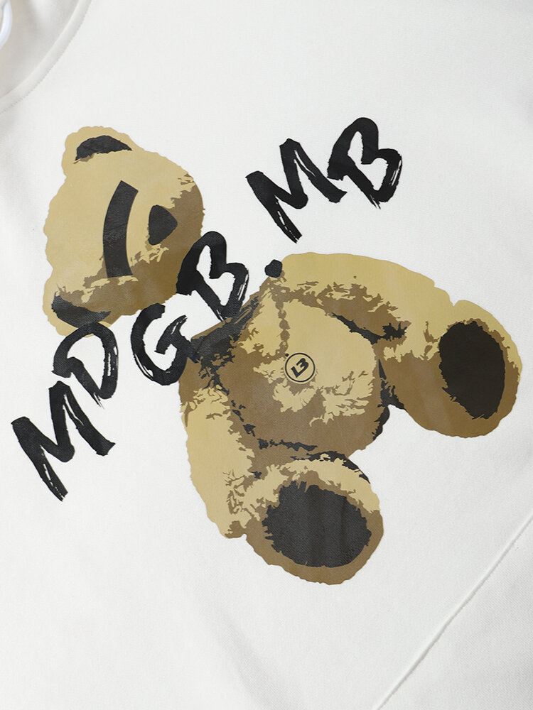 Miesten Kangaroo Pocket Preppy Bear-printtihupparit