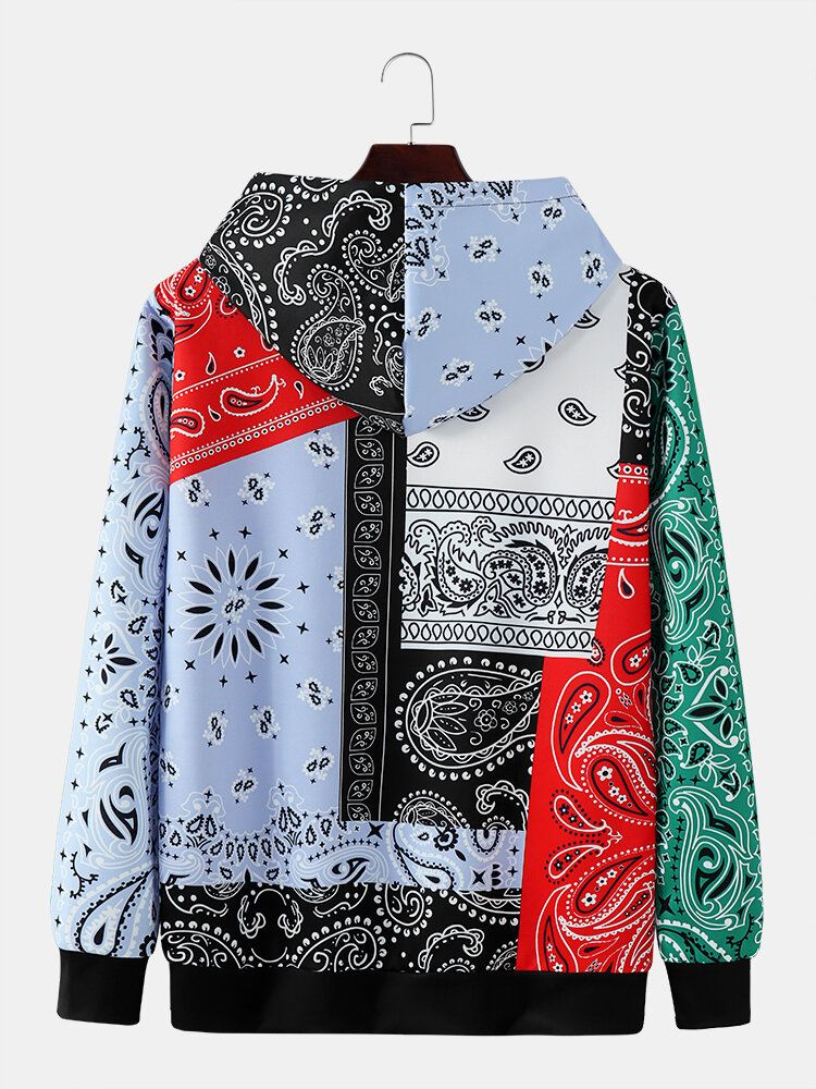 Miesten Paisley Contrast Color Patchwork Kangaroo Taskuhuppari