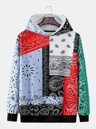 Miesten Paisley Contrast Color Patchwork Kangaroo Taskuhuppari