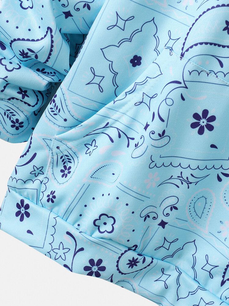 Miesten Paisley Element Print Kiristysnyörillinen Huppari Kengurutaskulla