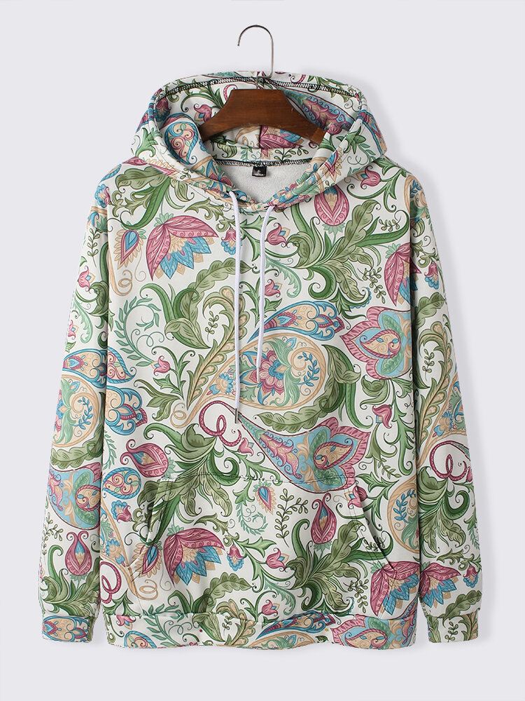 Miesten Paisley Print Kangaroo Pocket Pitkähihaiset Hupparit