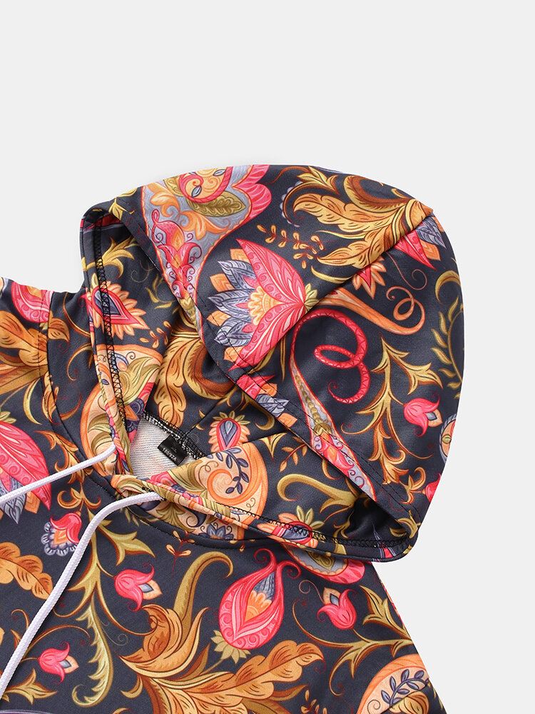 Miesten Paisley Print Kangaroo Pocket Pitkähihaiset Hupparit