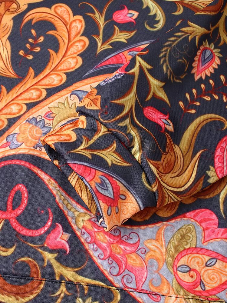 Miesten Paisley Print Kangaroo Pocket Pitkähihaiset Hupparit