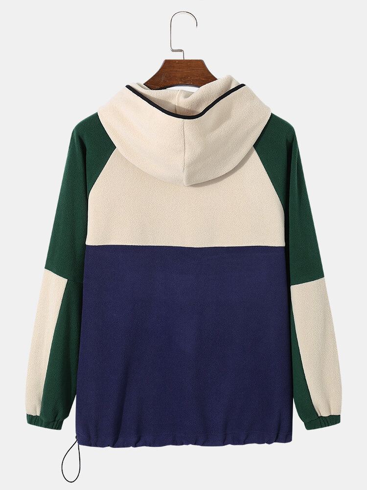 Miesten Patchwork Color Block Raglan Sleeve Big Pocket Letter Huppari