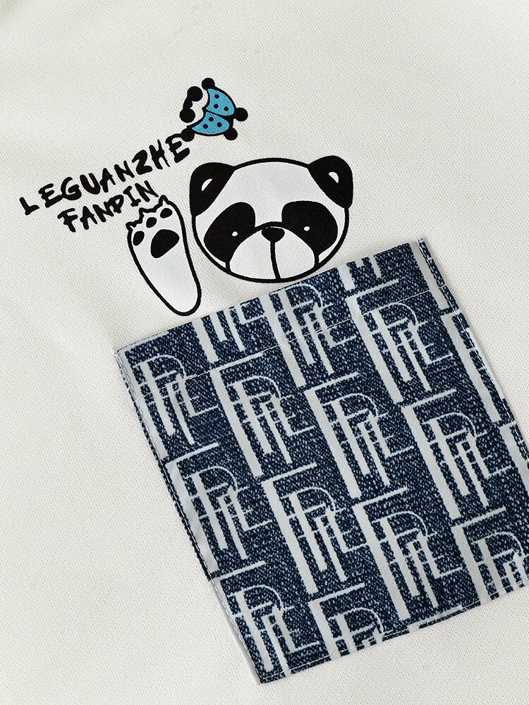 Miesten Patchwork Faked Two Panda Letter Pocket Preppy-huppari