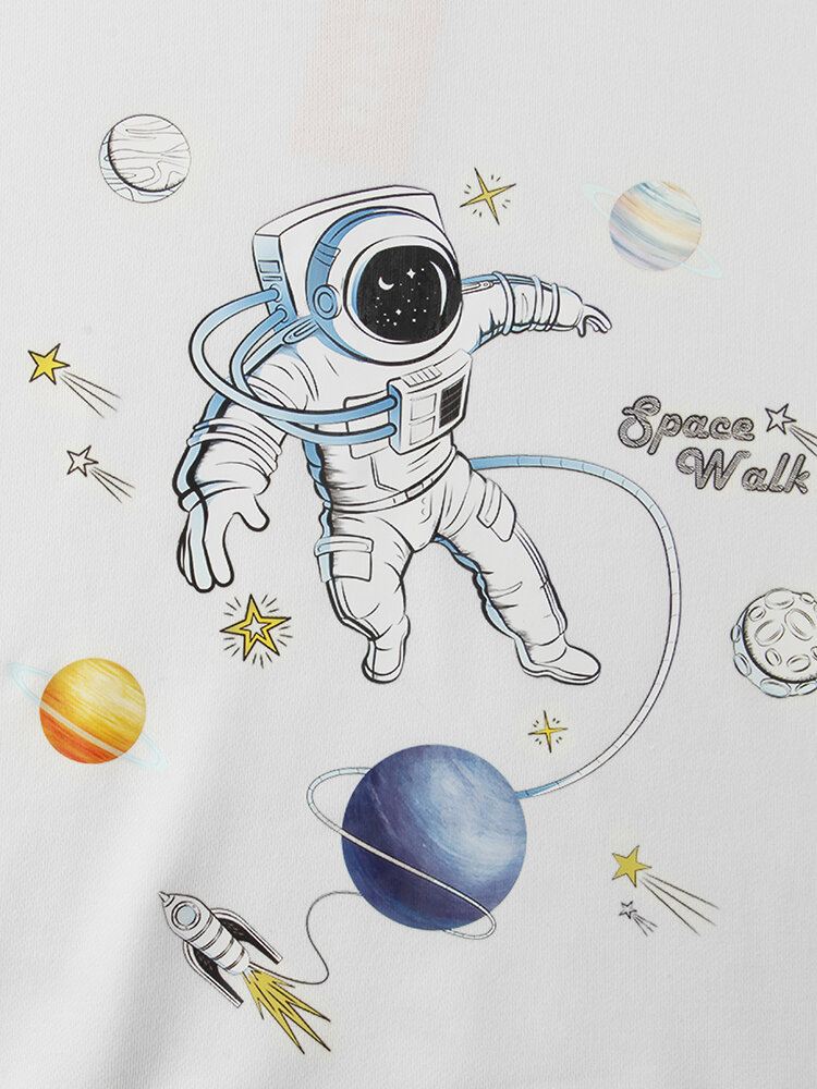 Miesten Planet Astronaut Print-puuvillaiset Hupparit Joissa Kengurutasku