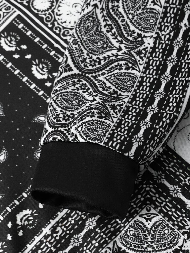 Miesten Retro Paisley Etninen Kontrasti Etutasku Kiristysnyörillä Hupparit