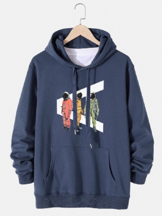 Miesten Sarjakuva Astronaut Print Casual Pullover-huppari Kengurutaskulla