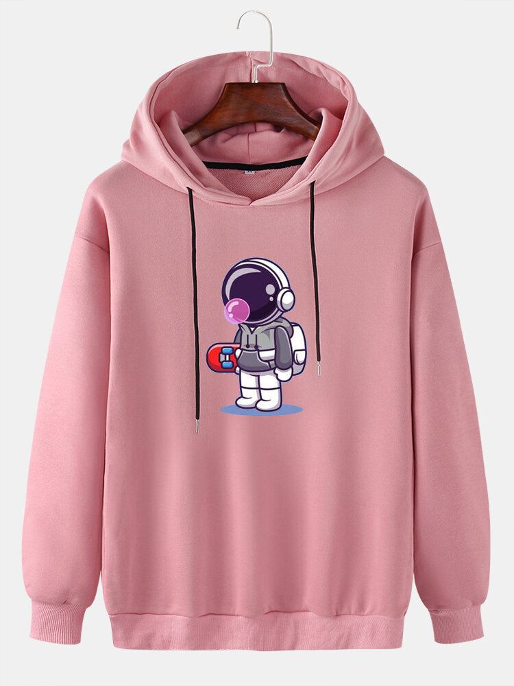 Miesten Sarjakuva Astronaut Print Pitkähihaiset Olkapäähupparit