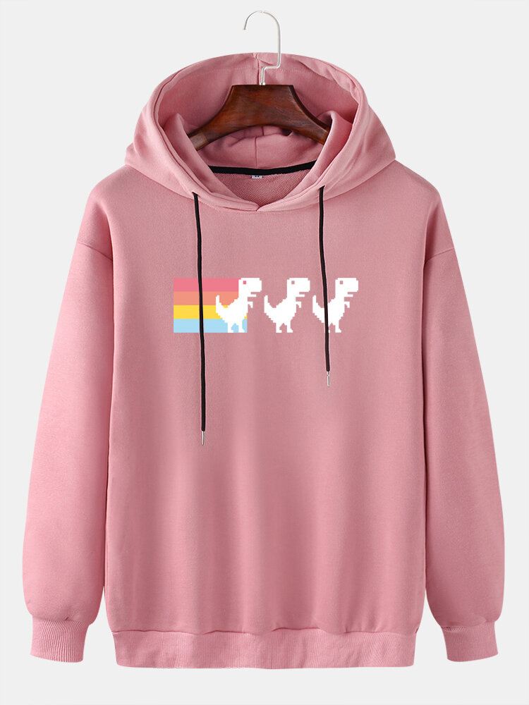 Miesten Sarjakuva Rainbow Dinosaur Print Pullover Rento Löysä Huppari