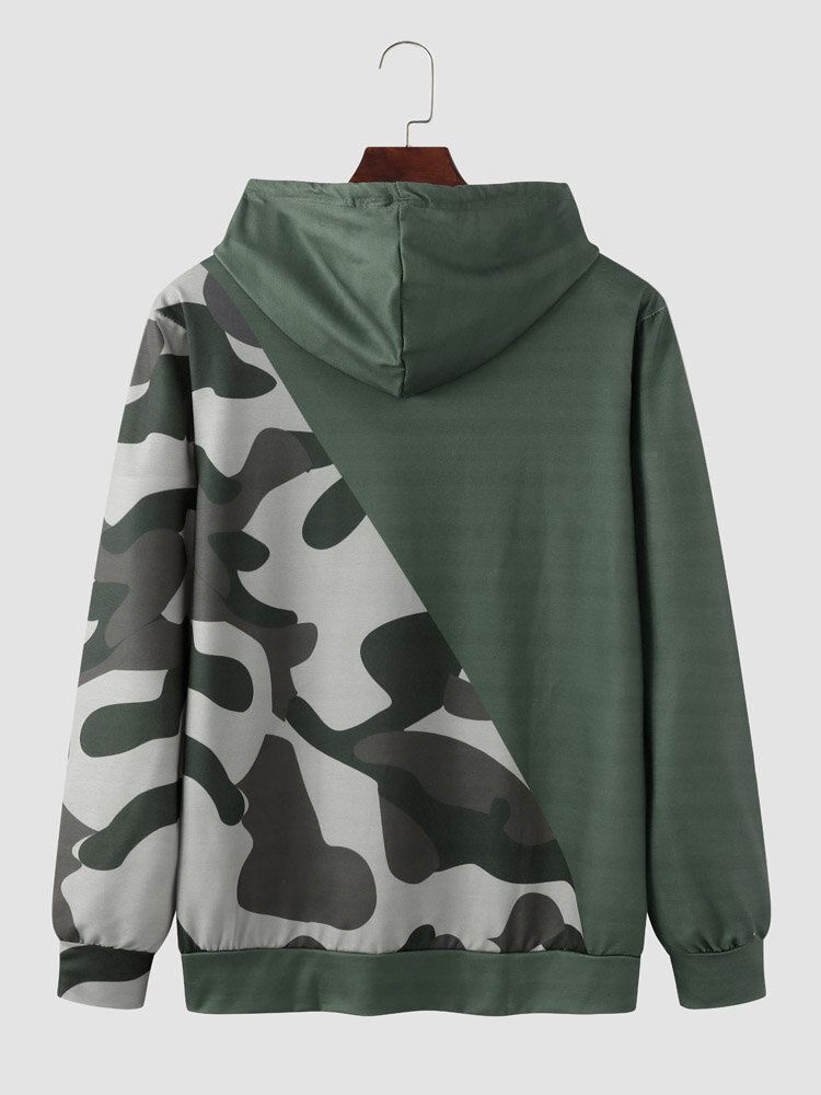 Miesten Spade Camo Print Patchwork Kiristysnauha Kangaroo Pocket Hupparit