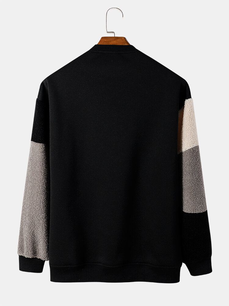 Miesten Teddy Color Block Patchwork Crew Neck-neulepuserot