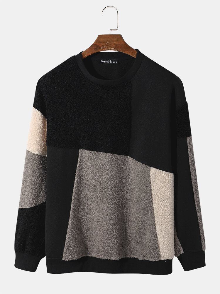 Miesten Teddy Color Block Patchwork Crew Neck-neulepuserot