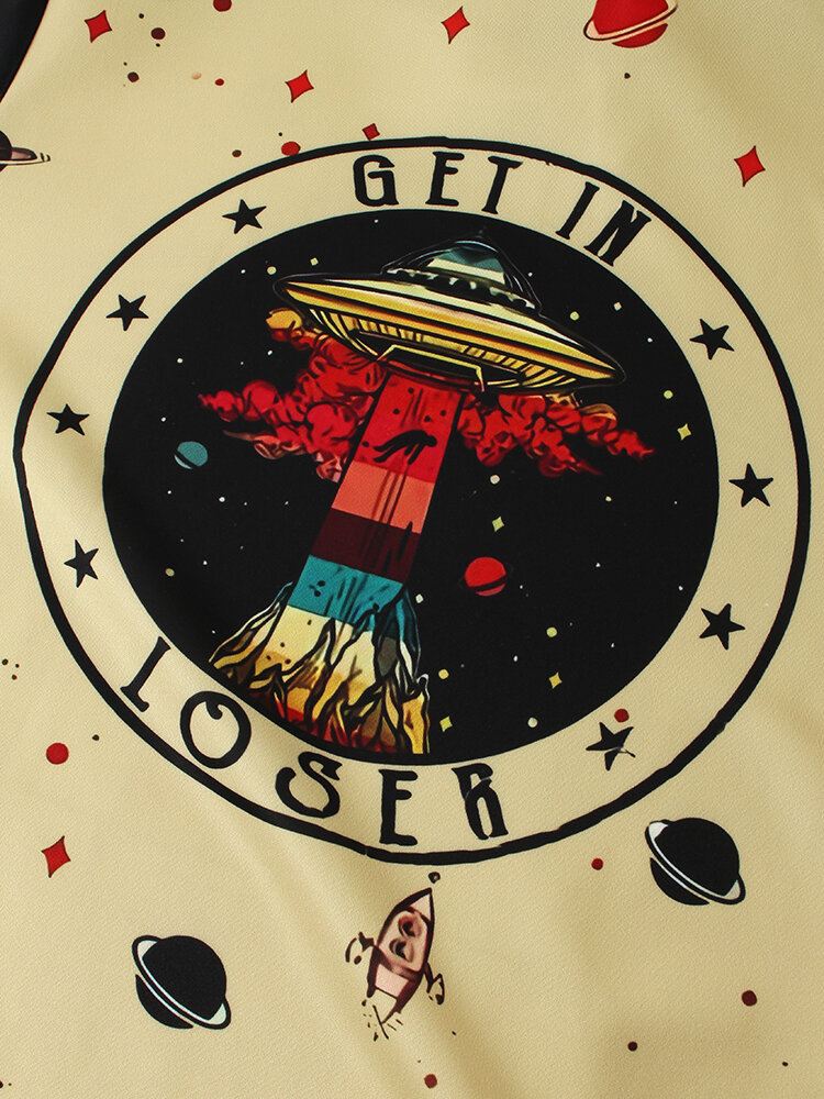 Miesten Ufo Planet Graffiti Print Kangaroo Pocket Design-hupparit