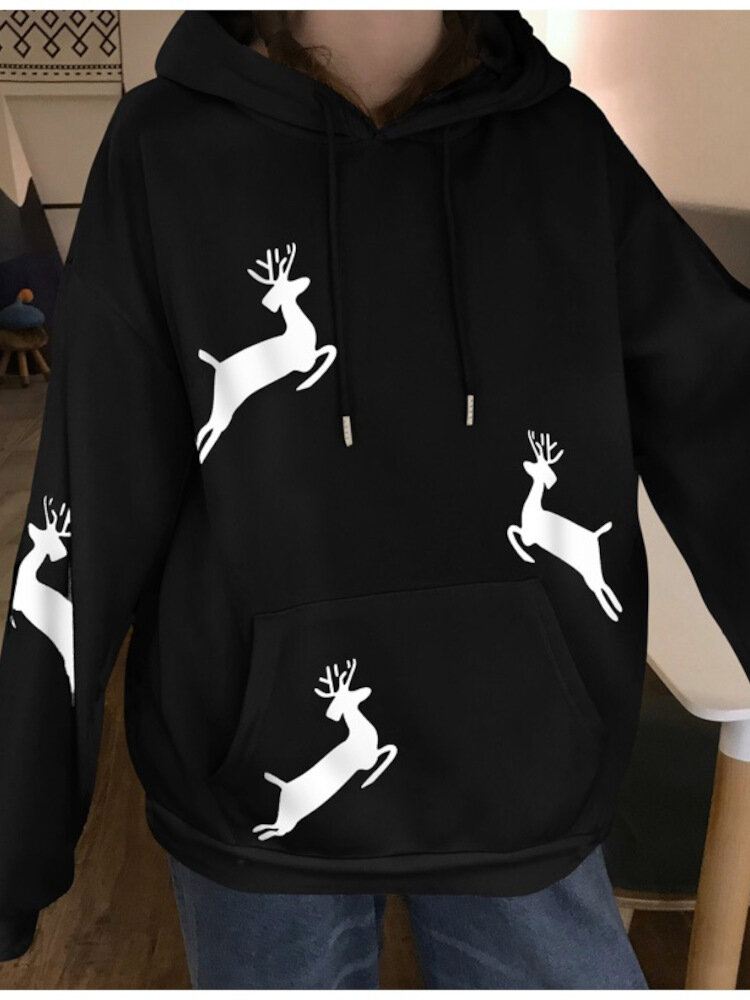 Naisten Jouluprintti Antler Fleece Paksu Rento Huppari