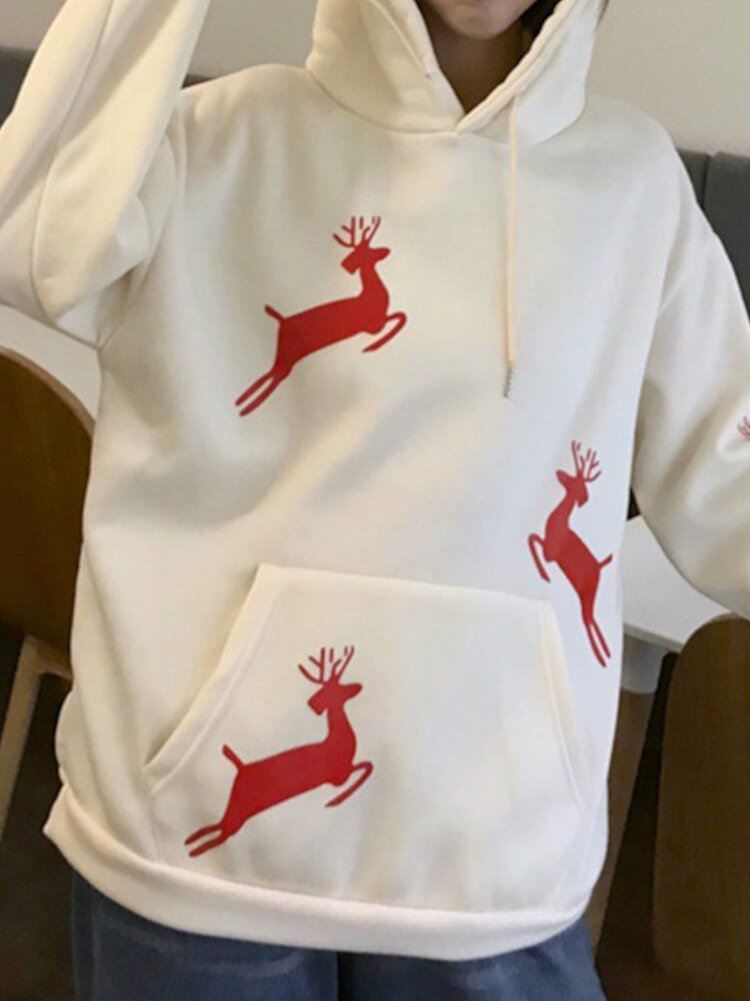 Naisten Jouluprintti Antler Fleece Paksu Rento Huppari