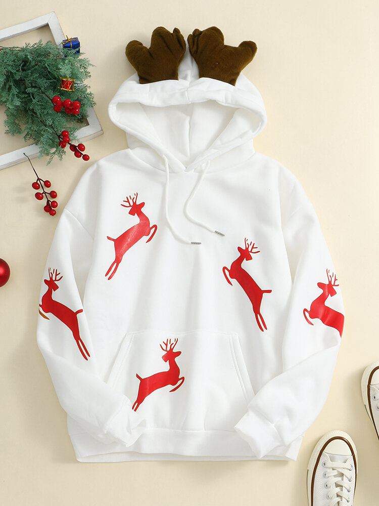 Naisten Jouluprintti Antler Fleece Paksu Rento Huppari