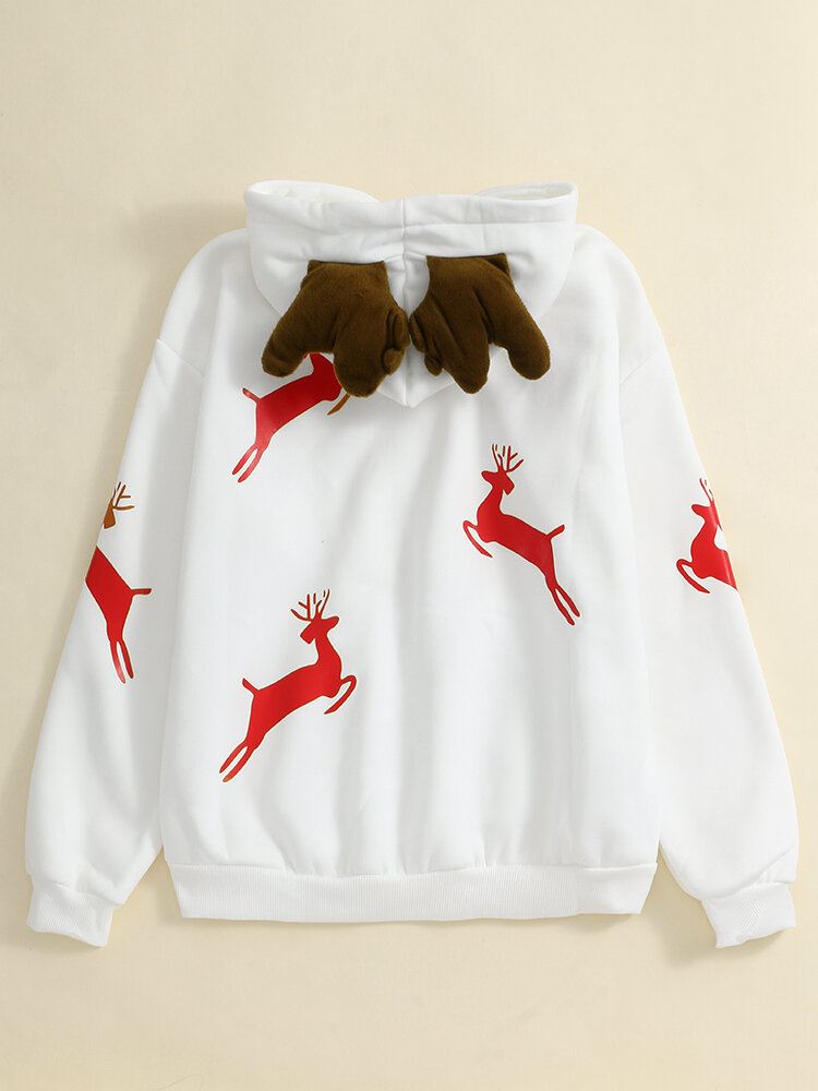 Naisten Jouluprintti Antler Fleece Paksu Rento Huppari