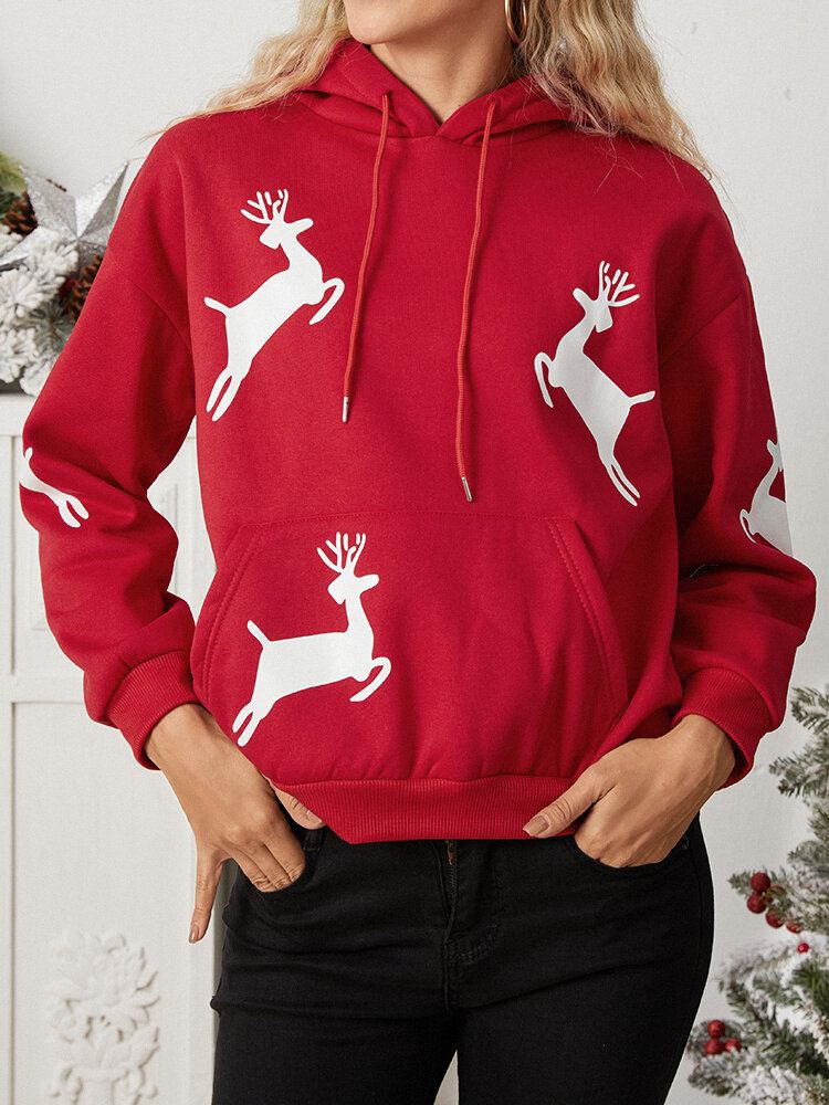 Naisten Jouluprintti Antler Fleece Paksu Rento Huppari