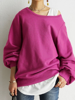 Naisten Puff Sleeve Kiinteä Paksu O-pääntie Preppy Homely Sweatshirt