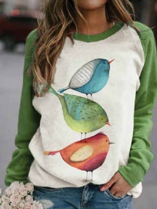 Naisten Sarjakuva Bird Print O-kaula Raglan Sleeves Pullover Puserot