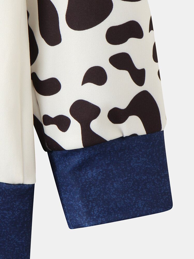 Naisten Sarjakuva Cow Contrast Print Pitkähihaiset Rento Kiristysnyörilliset Hupparit