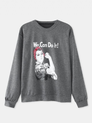 Naisten Slogan Figuuri Print Crew Neck Casual Drop Shoulder Collegepaidat