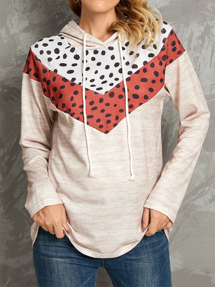 Polkadot Print Patchwork Rento Kiristysnyöri Pitkähihaiset Hupparit