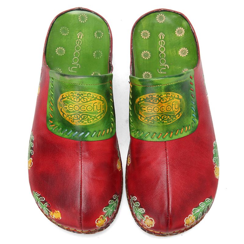 Aitoa Nahkaa Käsintehdyt Retro-etniset Kukka-slip-on Mukavat Suljetut Tossut