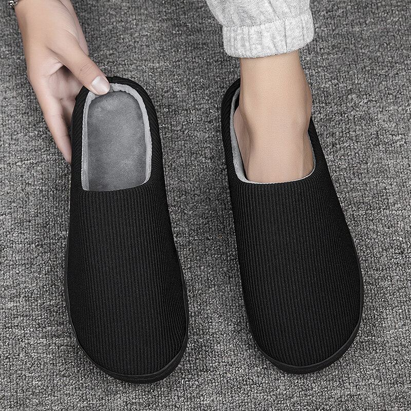 Miesten Pure Color Pyöreä Toe Liukumaton Lämmin Slip-on Kotipuuvillatossut