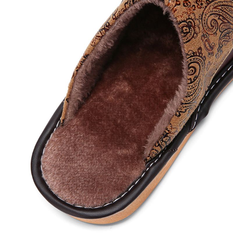 Miesten Talvi Pu Nahka Pyöreä Varvas Lämmin Helppo Slip-on Koti Puuvillatossut