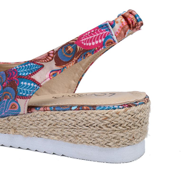 Naisten Riikinkukkokuvioiset Espadrille Mukavat Wedge Peep Toe Alustat