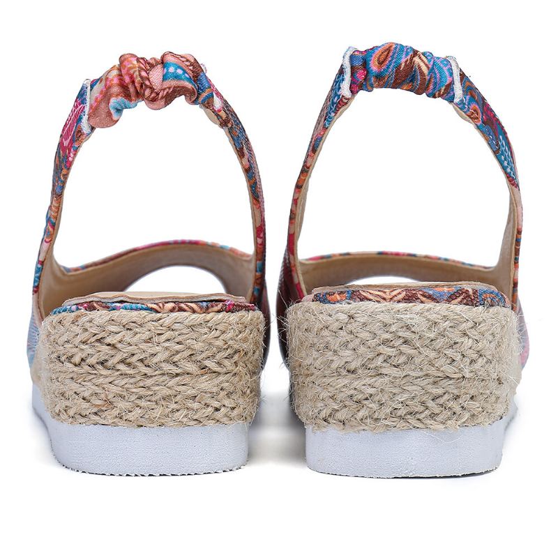 Naisten Riikinkukkokuvioiset Espadrille Mukavat Wedge Peep Toe Alustat