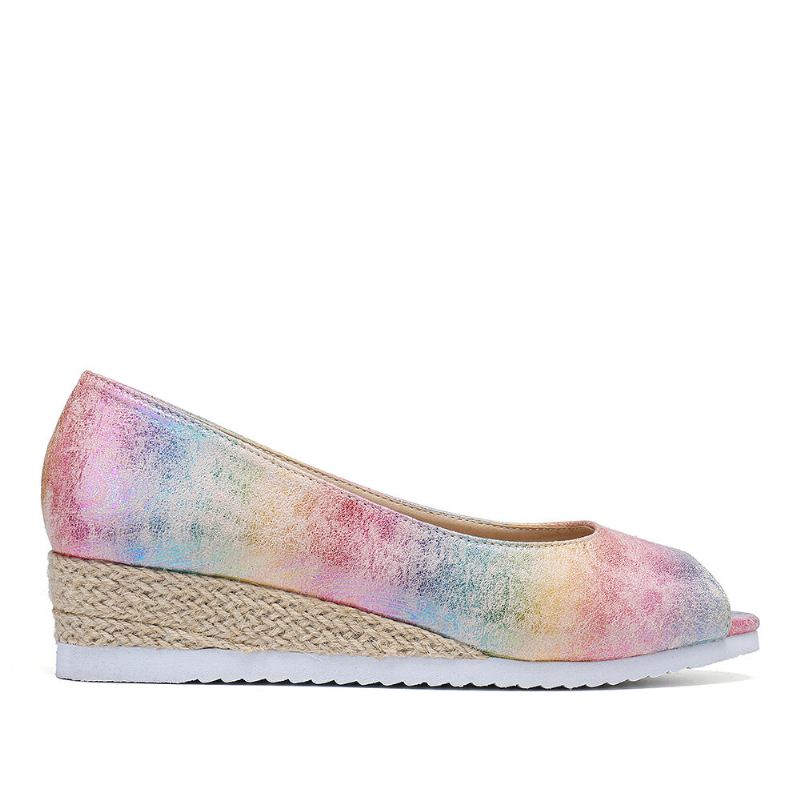 Naisten Värikkäät Espadrille Mukavat Wedge Peep Toe Alustat