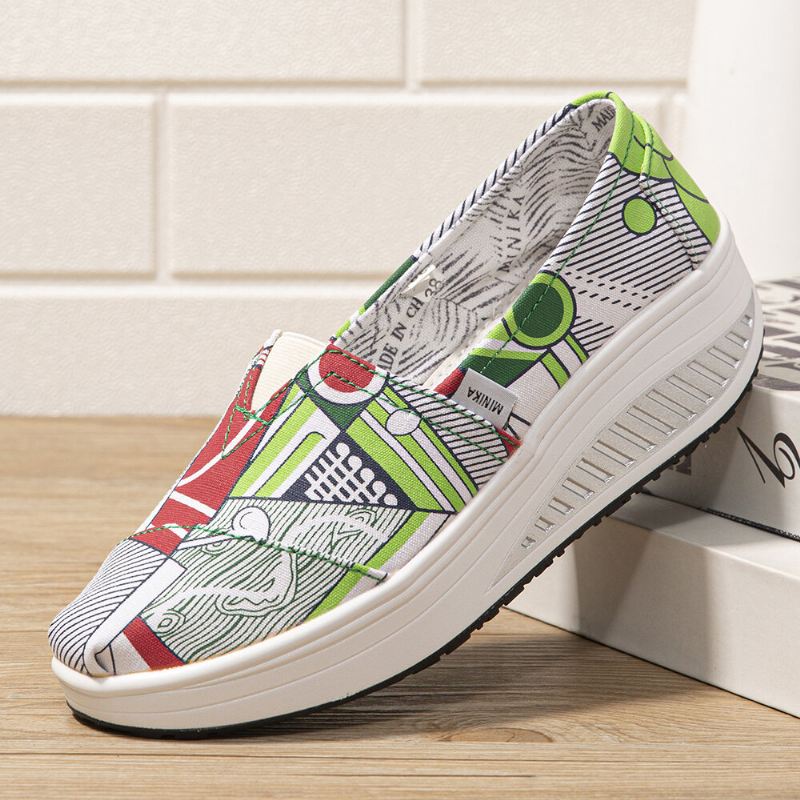 Naisten Casual Print Cartoon Rocker Sole Slip-on Kävelykengät