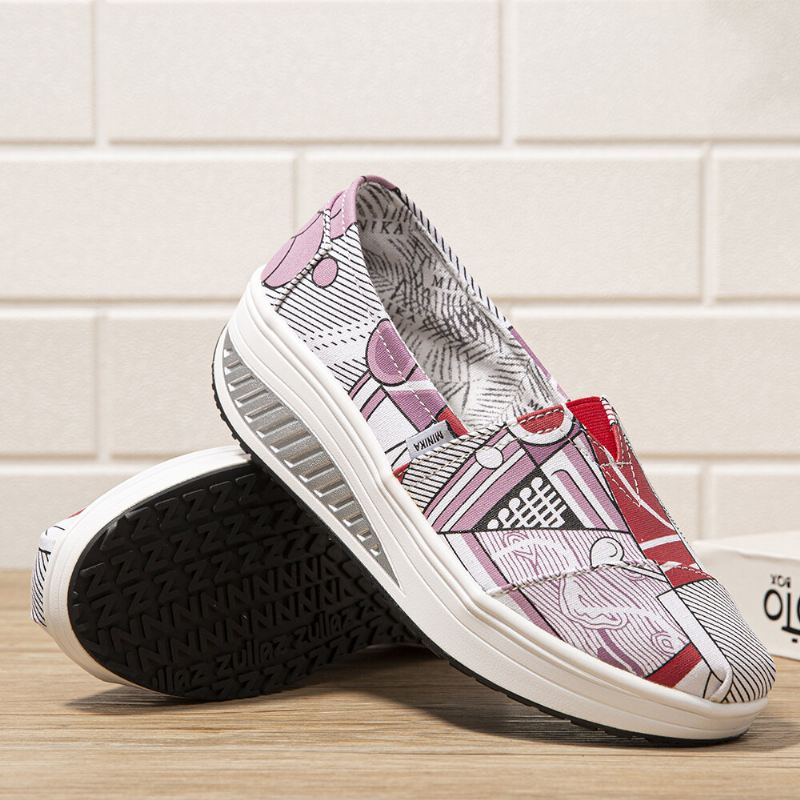 Naisten Casual Print Cartoon Rocker Sole Slip-on Kävelykengät