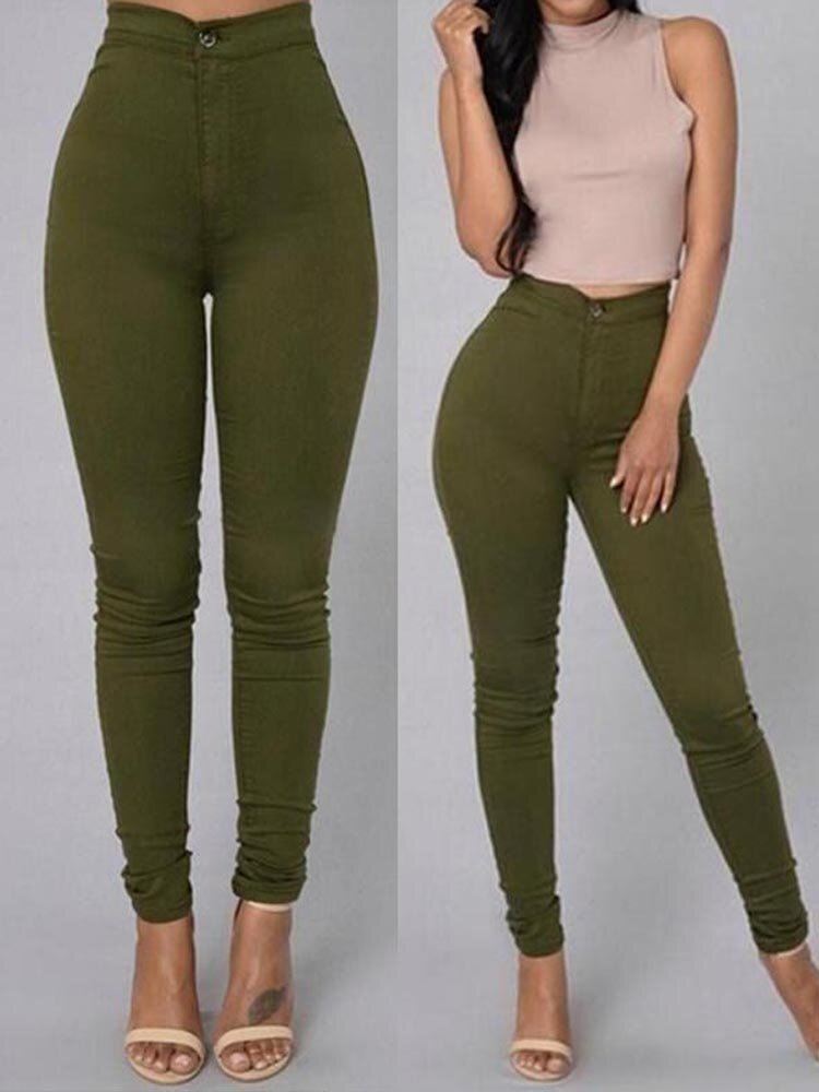 Solid Casual Skinny High Waist Pitkät Farkut