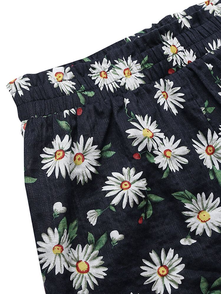 Daisy Print Korkeavyötäröiset Naisten Vapaat Shortsit