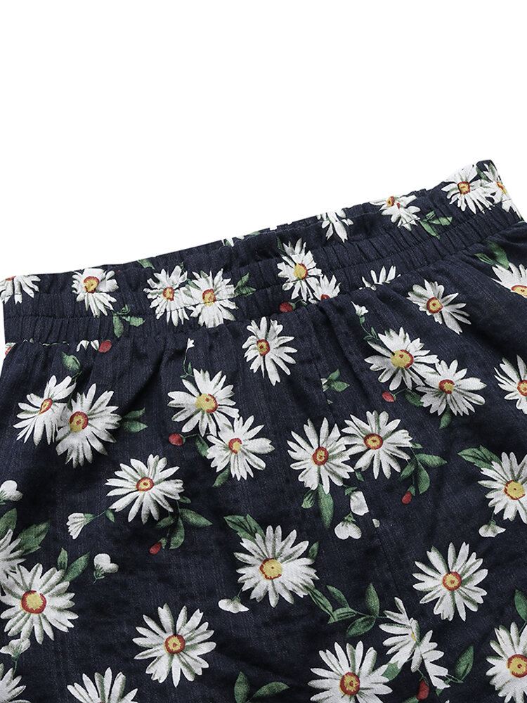 Daisy Print Korkeavyötäröiset Naisten Vapaat Shortsit