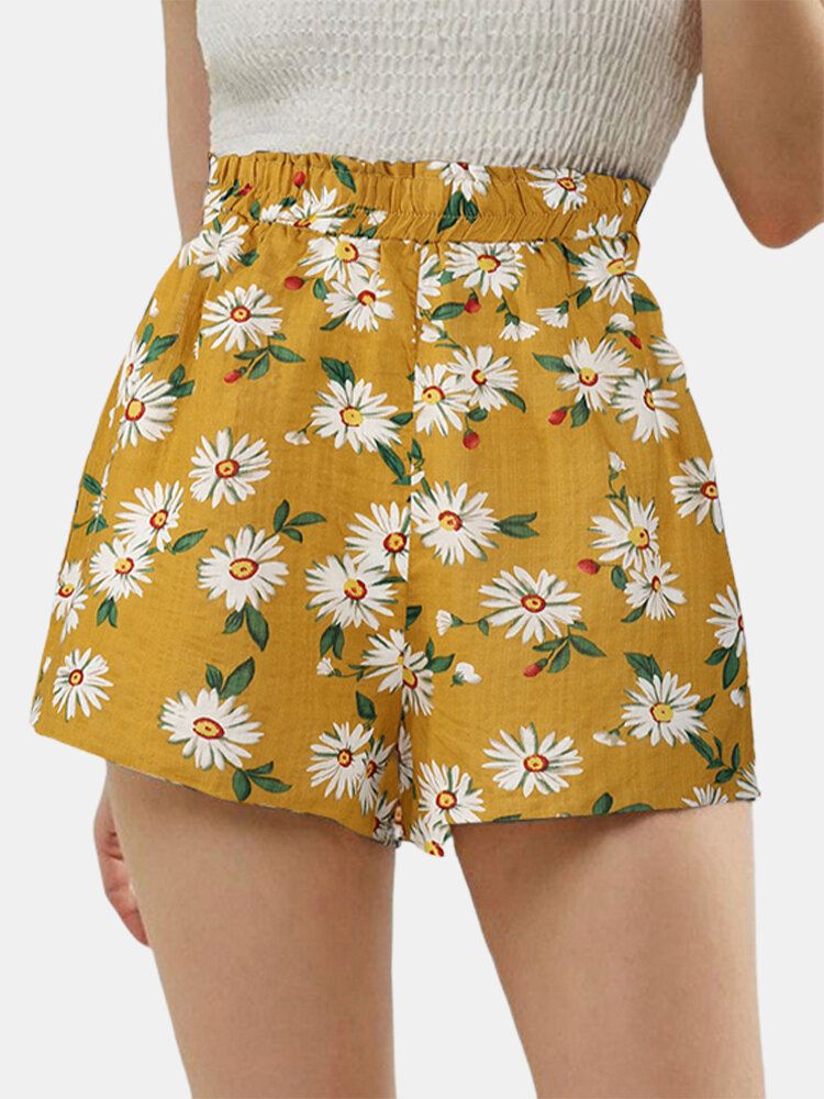 Daisy Print Korkeavyötäröiset Naisten Vapaat Shortsit