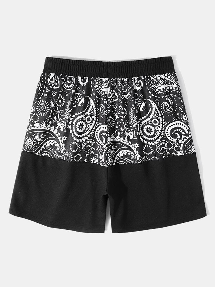 Miesten Paisley Takana Print Side Raidallinen Patchwork Löysät Kiristysshortsit