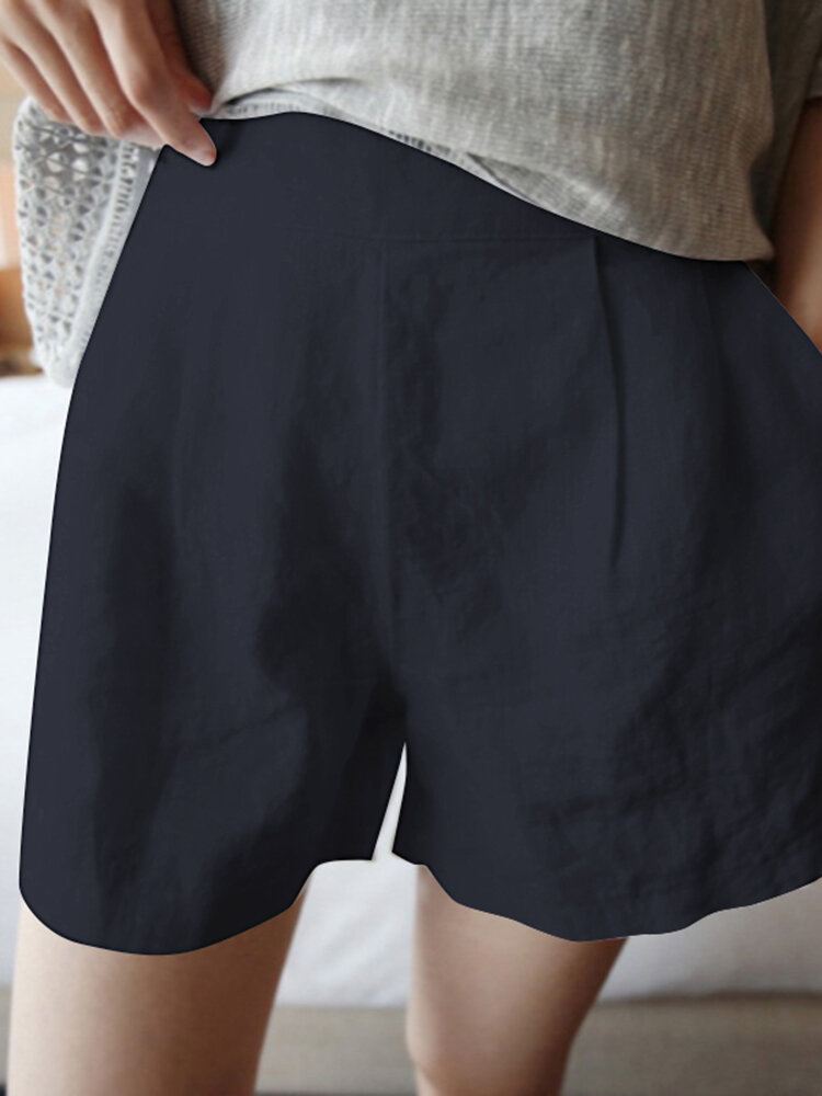 Solid Pocket Pocket Ruched Cotton Casual Shortsit