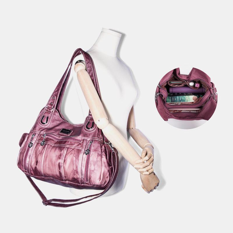 Angel Kiss Naisten Pu Nahka Multi-carry Yksivärinen Crossbody Laukku Olkalaukku Kantalaukku