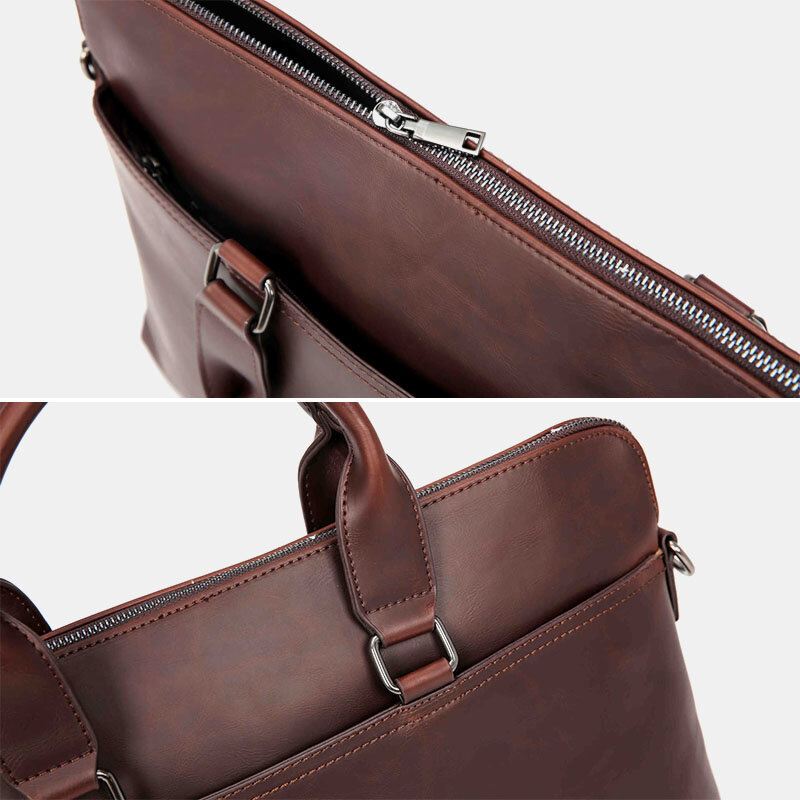 Miesten Vintage Keinonahkainen Multi-carry Suuri Kapasiteetti Yksivärinen Salkku Käsilaukut Business Crossbody Laukku