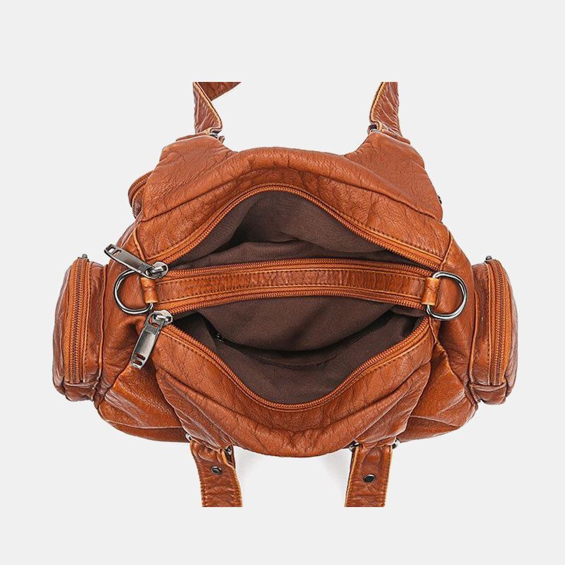 Naiset Pu Nahka Suuri Tilavuus Monitaskuinen Niitti Koriste Retro Pehmeä Kangas Käsilaukut Crossbody Laukut