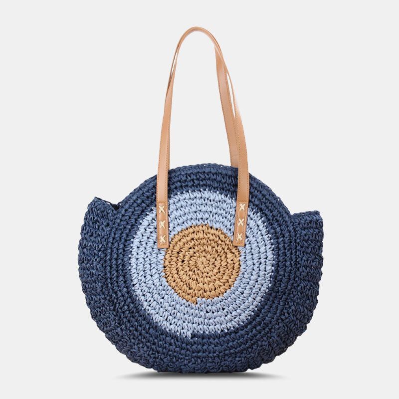 Naiset Simplicity Stripe Straw Bag Käsilaukut Tote Retro Beach Bag