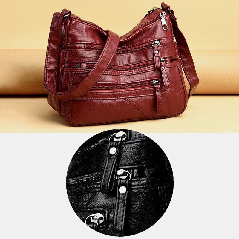 Naisten Pu Nahka Retro Casual Suuri Tilavuus Monitaskuinen Ranskalainen Käsilaukku Crossbody Laukut