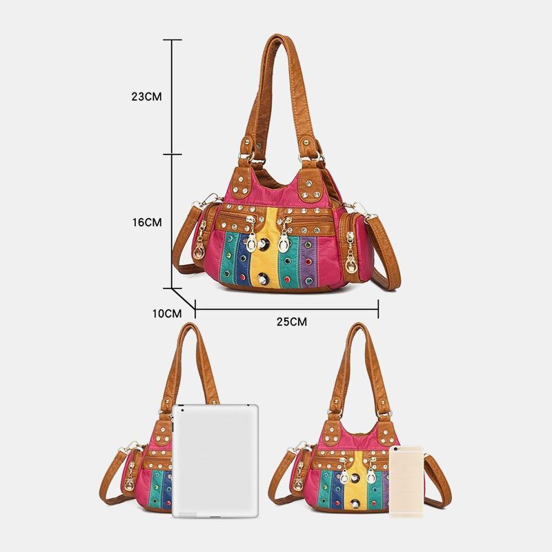 Naisten Pu Nahka Strassikivi Patchwork Vedenpitävä Vintage Olkalaukku Käsilaukku Tote Crossbody Laukut