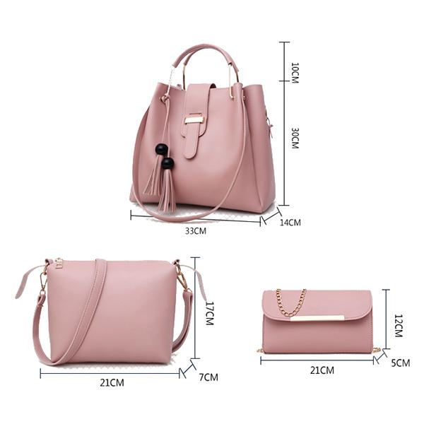 Naisten Tekonahkainen Kolmiosainen Setti Tupsu Käsilaukku Crossbody Bag Clutch Bag