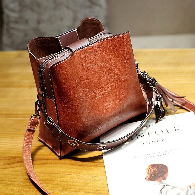 Naisten Vintage Keinonahkainen Crossbody Laukku Olkalaukut Bucket Bag Crossbody Bag